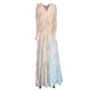 Gunne Sax|1970 Vintage Cottagecore Prarie Dress Size 7 Pearl & Tan Color Wedding